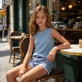 thumbnail image 7 of UACY Tank Tops for Girls Summer Ribbed Knit Tank Tops Solid Color Sleeveless Stretch Shirts Summer Casual Basic Tanks (Light Blue, 9-10 Years), 7 of 7