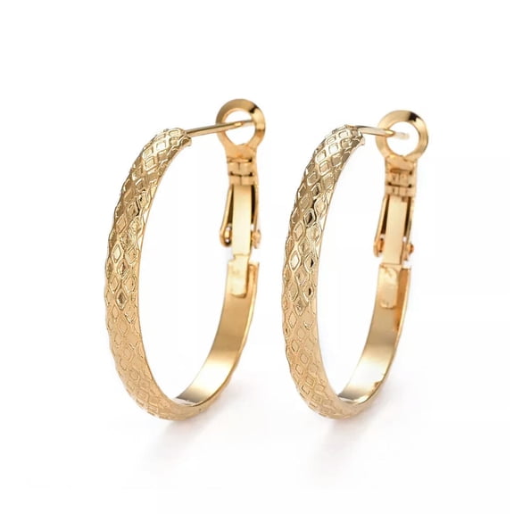 QQTDFG 304 Stainless Steel Hoop Earrings Textured Gold 33x27.5x3mm Pin: 0.8mm A195-default