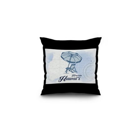 Craigslist Honolulu Furniture Honolulu, Hawaii - Beach Chair & Umbrella - Blue - Coastal Icon - Lantern Press Artwork (16x16 Spun Polyester Pillow, Black Border) ()