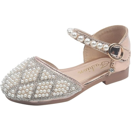 

Baby Girls Sandals Closed-Toe Pearl Sandals Lightweight Breathable Shoes Ankle Strap for Toddler/Little Kid/Big Kid