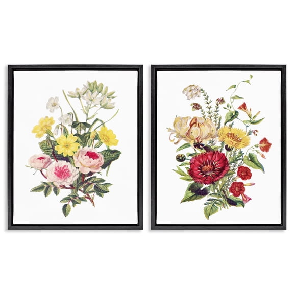 Mixed Flower Bushels 2 Piece Black Framed Floater Canvas Set, design by Lettered and Lined