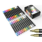 Tooli-Art 24 Metallic Acrylic Paint Pens Marker Set 0.7mm Extra Fine And 3.0mm Medium Tip Combo For Rocks, Glass, Mugs, Most Surfaces. Tooliart Non Toxic