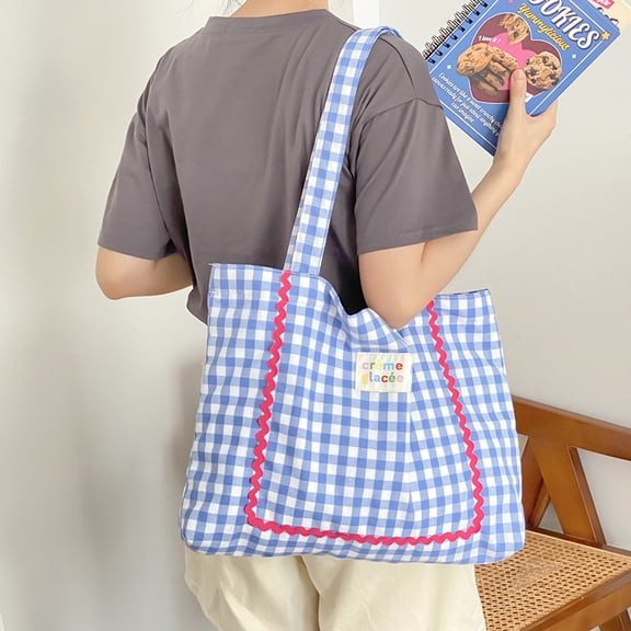 JennyShop Color Plaid Shoulder Bag Women's Large Capacity Backpack Casual Cloth Bag Tote Bag