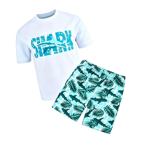 ZHOGXU Summer Boy Beachwear Lightweight Printed Tee Crewneck T Shirt Tops Shorts Sets 2PCS Outfits