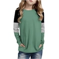 thumbnail image 2 of Girls' Tops,Tees & Blouses Big Long Sleeve Striped Color Block With Pockets Light Green Fall Tops for Girls Trendy for 13-14 Years, 2 of 5