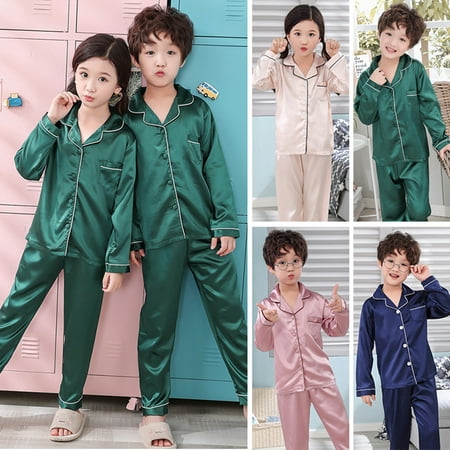 Girls Silk Pajamas Pyjamas Kid Children Loungewear Sleepwear Set ...