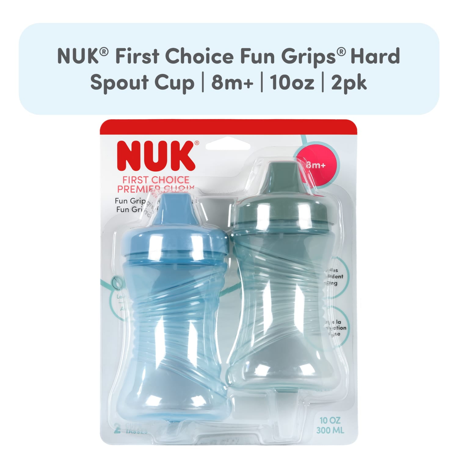 NUK First Choice Fun Grips Hard Spout Cup, 10 oz, 2 Pack