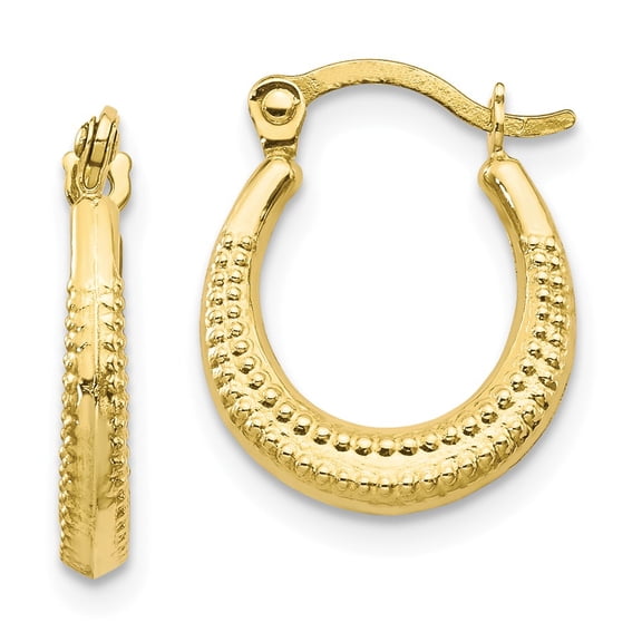 10K Yellow Gold Earring Hoop Women'S 15 mm 12 Scalloped Textured Hollow Earrings