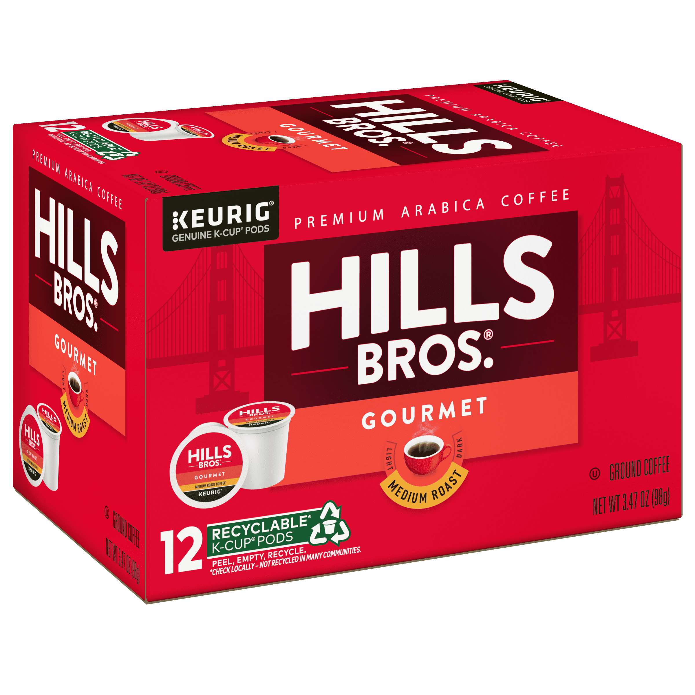 Hills Bros. Gourmet Blend 100% Arabica Medium Roast, K-Cup® Coffee Pods, 12-Count Box