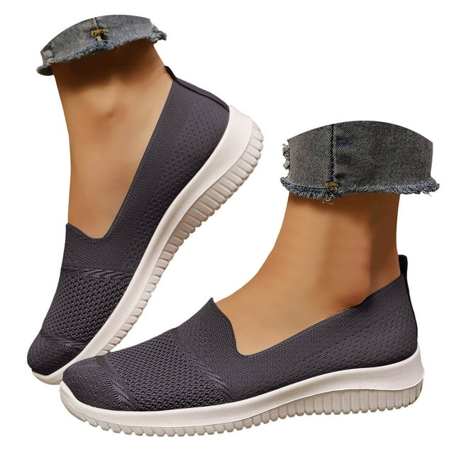 Mepaouo Chaussures Mocassins de Marche pour Femmes à Enfiler Légères à Bout Rond en Tricot Plates Espadrilles de Course Tennis