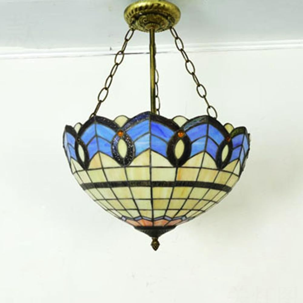 Kiven 11.8in Flush Mount Ceiling Light Fixture Dimmable, 3-Light Anti Glare Close to Ceiling Light with 15FT Plug-in Cord, Tiffany-Style Glass Chandelier for Bedroom Kitchen Hallway(No.3227)