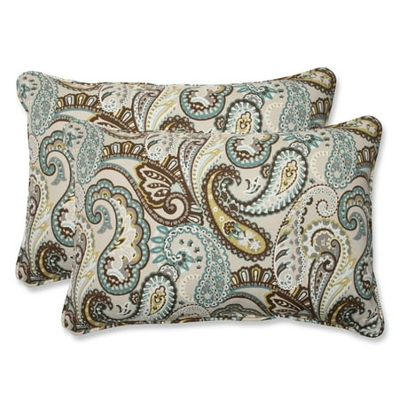 Set of 2 Paisley Giardino Light Blue and Brown Outdoor Corded Throw Pillows 24.5