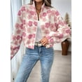 thumbnail image 5 of Female'S Zip Up Fleece Crop Jacket Long Sleeve Cute Floral Outerwear Coats Fall Winter Outfit Pink M, 5 of 9