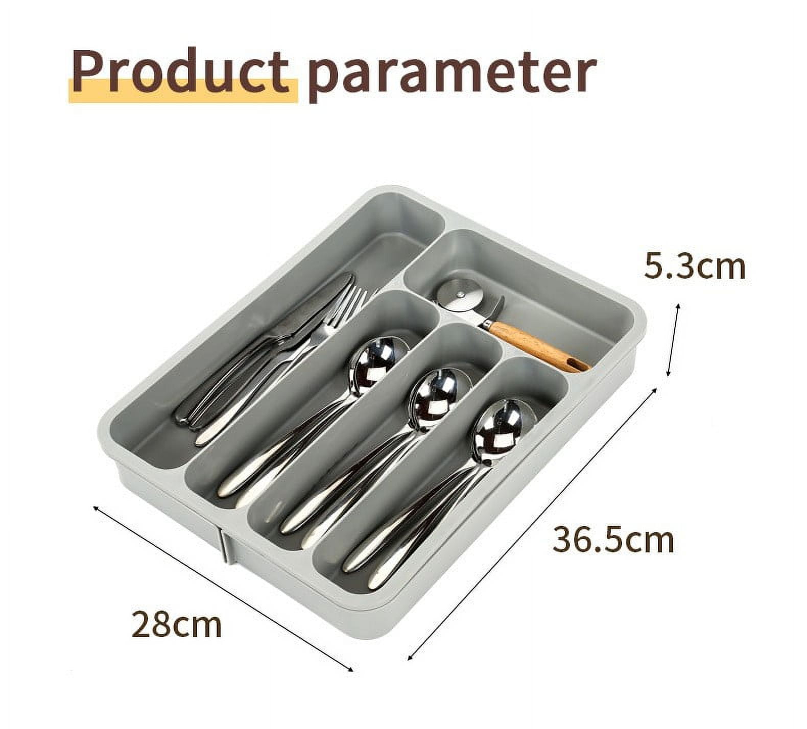 NIUBWJL Natural Utensil Organizer 14 Inch Silverware Organizer for Drawer Utensil Holder Cutlery Organizer Kitchen Drawer Organizer 7 Compartment Small Narrow Bamboo