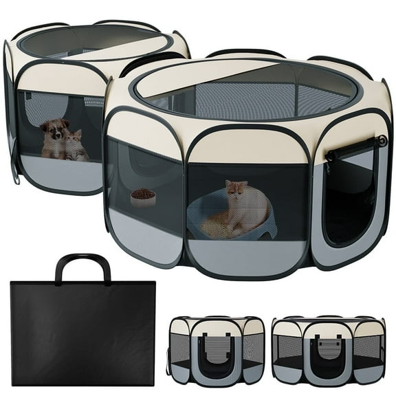 Dog Playpens Indoor Outdoor, DOMIPET 2 IN1 Pop-up Dog Pet Tent, Portable Mesh Pet Playpen, Foldable Dog Enclosure, Cat Cage Houses