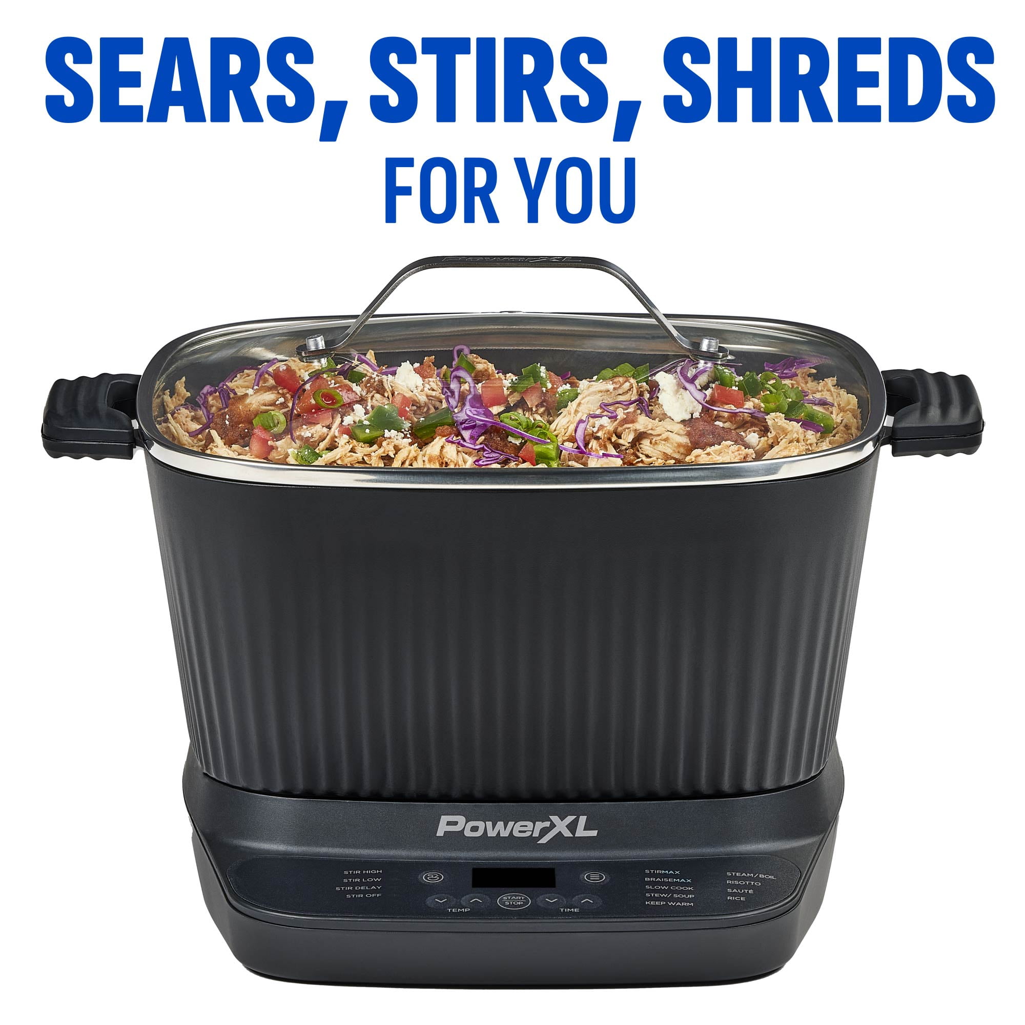 STIRMAX DELUXE 7.5 Quart Digital Multi-Cooker with Automatic Paddle to Stir and Shred, 9 in 1 programable presets to Sauté, Sear, and Brown Food Before Simmering – Accessories, Skillet, & Cookbook