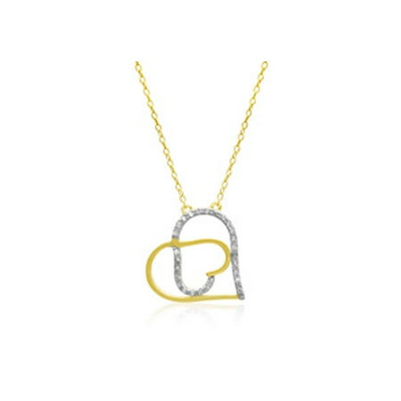 1/5 Carat Diamond Double Heart Necklace In 14 Karat Yellow Gold Over Sterling Silver 18 Inches