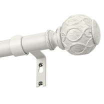 OLV Adjustable Single Curtain Rod 1" for Windows Heavy Duty 36-120” with Netted Texture Finials,White