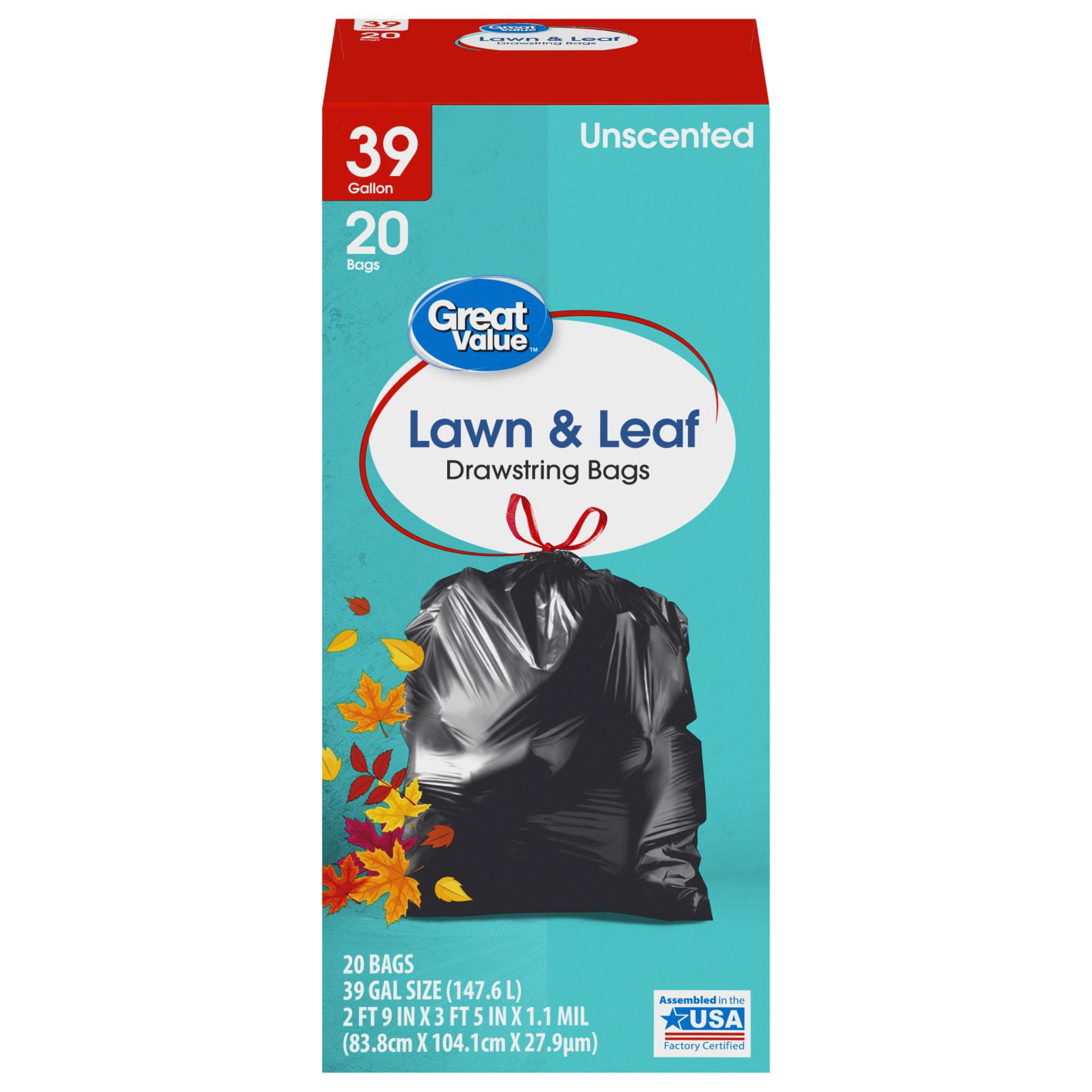 39 Gallon Details about   Brand 40 Count Solimo Lawn & Leaf Drawstring Trash Bags 