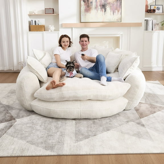 HBUI Oversized Round Chaise Lounge Chair with 14 Pillows, Beige