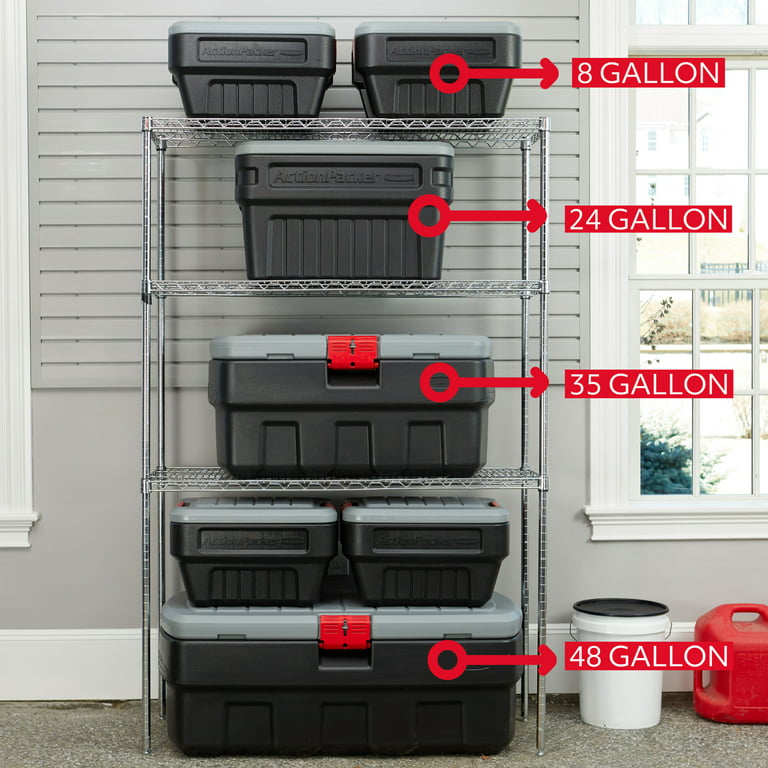 Rubbermaid 35 Gallon Black Action Packer Lockable Latch Indoor And Outdoor  Storage Box Container For Home, Garage, Backyard, (single) : Target