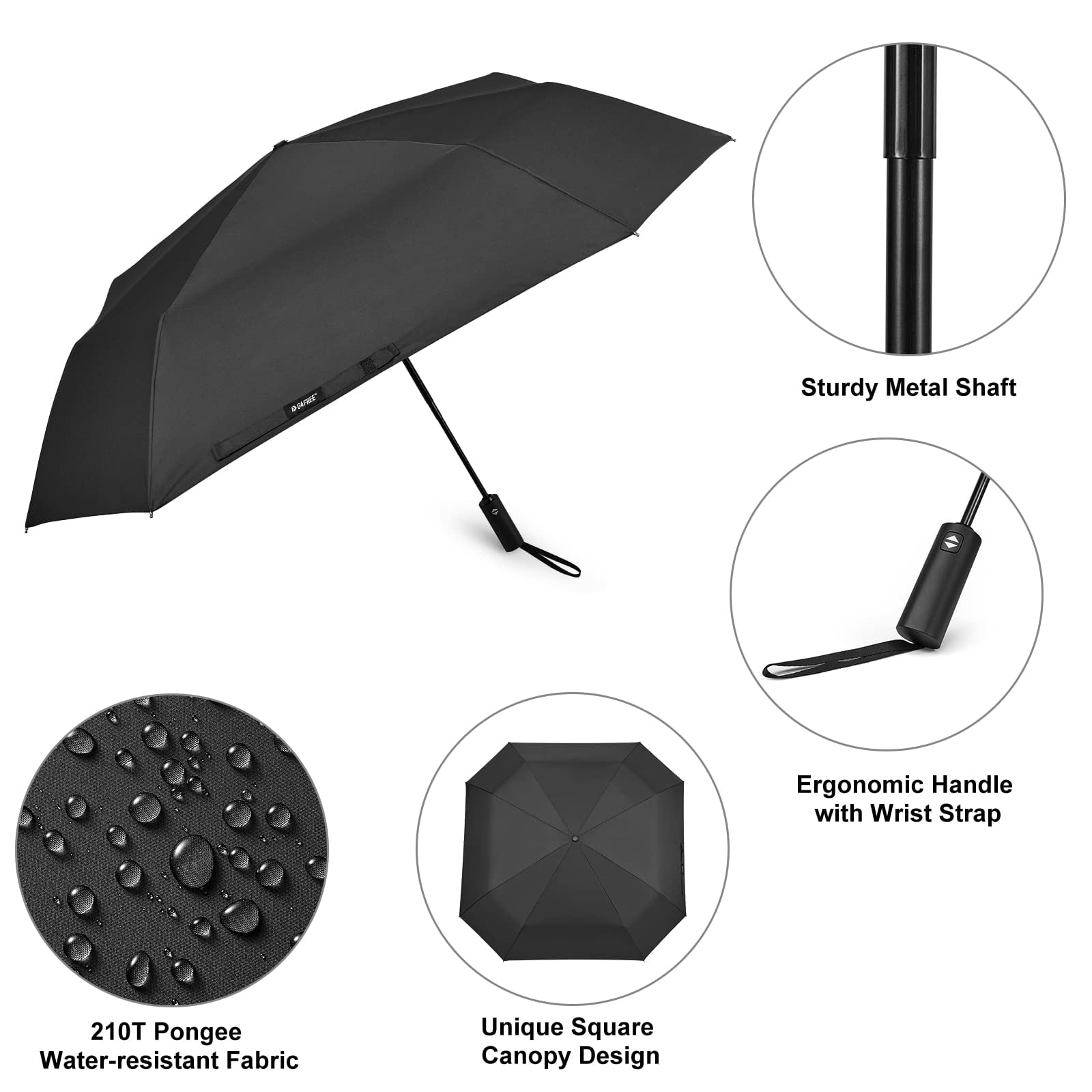 G4Free 54 Inch Large Golf Umbrella, Automatic Square 3 Folding Windproof Compact Travel Rain Umbrella