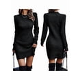 thumbnail image 2 of Chandail Femme Court Élégant Manches Longues Col Rond Ajusté Habillé Automne Hiver Mini Robe Tricotée Noire P, 2 of 7
