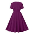 thumbnail image 7 of Efsteb Women's Elegant Vintage Dresses Round Neck Short Sleeve Dress Casual Solid Color Work Party A-Line Dress （Purple，XL）, 7 of 7