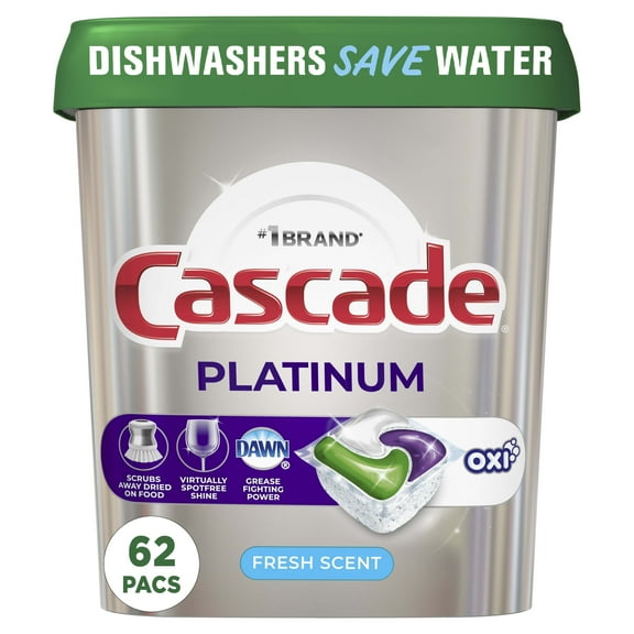 Cascade Platinum   Oxi Dishwasher Detergent Pods, Fresh Scent, 34.5 Ounce, 62 Count