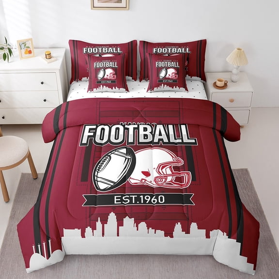Erosebridal American Football Bedding Sets Twin Size,Ball Gamer Comforter Sets with Sheets,Sport Decor,Reversible,Breathable,7-Piece