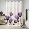 thumbnail image 6 of No Hook Shower Curtain, Purple Tulip Flower Shower Curtains for Bathroom with See Through Top Window, Aesthetics Farmhouse Floral Plant Waterproof & Washable Bath Curtain Stall 48"x72", 6 of 9