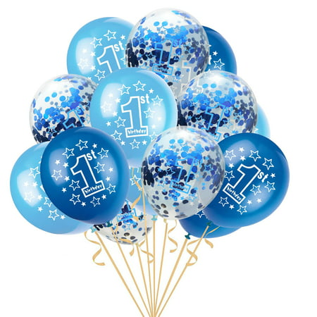 15pcs 12” Foil Latex Confetti Balloon Baby One Year Old Happy Birthday