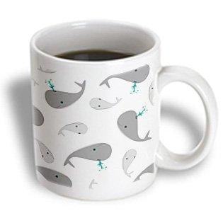 

3dRose Cute Whale and Baby Print Grey Ceramic Mug 11-ounce