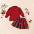 thumbnail image 2 of REgarm Christmas Outfit Toddler Baby Girl Knit Ribbed Sweatshirt Long Sleeve Plaid Skirt Fall Winter Outfit Kids Clothes Sets 3-4 Years,Red, 2 of 7