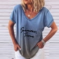 thumbnail image 2 of Ladies Tops and Blouses Women's Casual Short Sleeve V-neck Gradient Letter Print T-shirt Top(Blue,M), 2 of 3