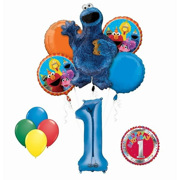 Cookie Monster Sesame Street 1st Birthday Party Supplies and Balloon Decorations Set of 11