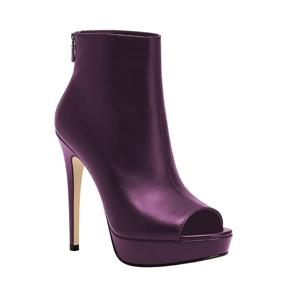 XYD Women Stiletto Heels Ankle Boots Peep Toe Platform Back Zip Leather Booties Night Out Party Shoes Size 7 Purple