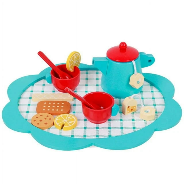 Tea Party Tableware Wooden Handicraft Toy Kitchen Pretend Play Set Cooking Coffee Bread For Toddlers Kids Birthday Gift Favors