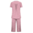 thumbnail image 3 of SuTry Women's Leisure Home Wear Short Sleeved Shirt Front Button Capri pants Pajama Set Short Sleeve Suitable for Transitional Weather (Pink,L), 3 of 4