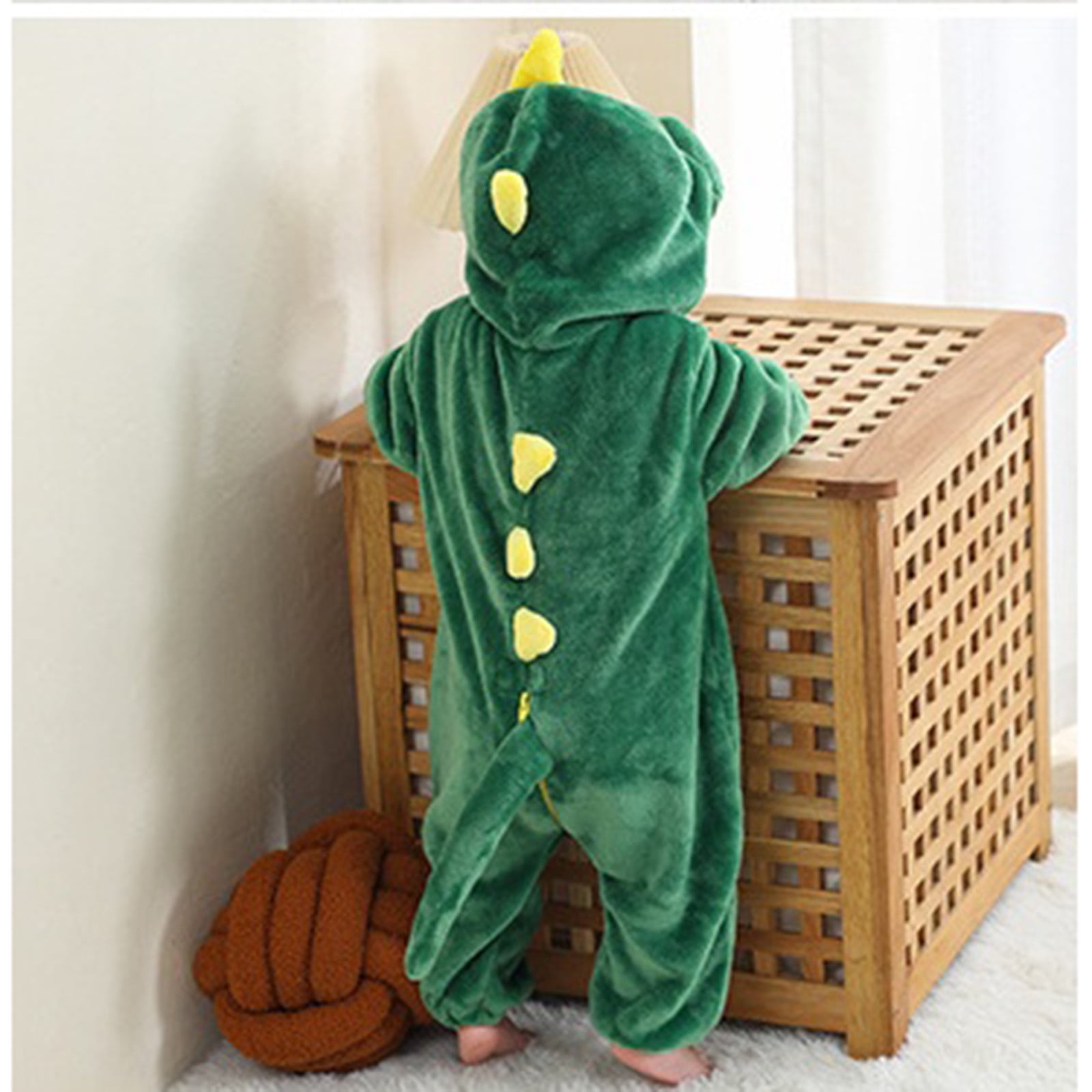 Little Boys Bodysuits Cute Cartoon Animal Hooded Romper Fall Winter Thicken Warm Fuzzy Long Sleeve Overall Unisex Pajamas Cute Bodysuit