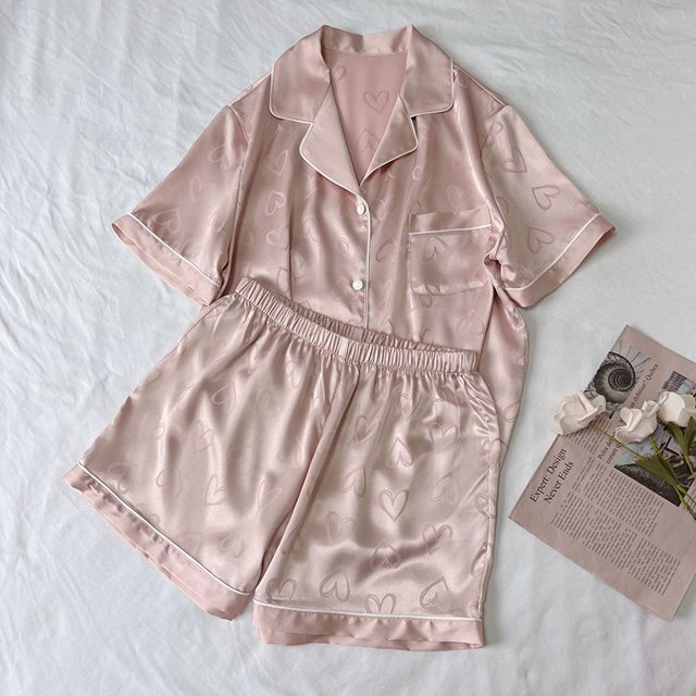 Pijama de verano para mujer, de manga corta, estilo niña, ropa de abrigo informal, traje de dos piezas para el hogar para estudiantes de seda de hielo