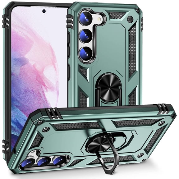 Military Grade Hybrid Case with Ring Grip for Samsung Galaxy S23 - Green
