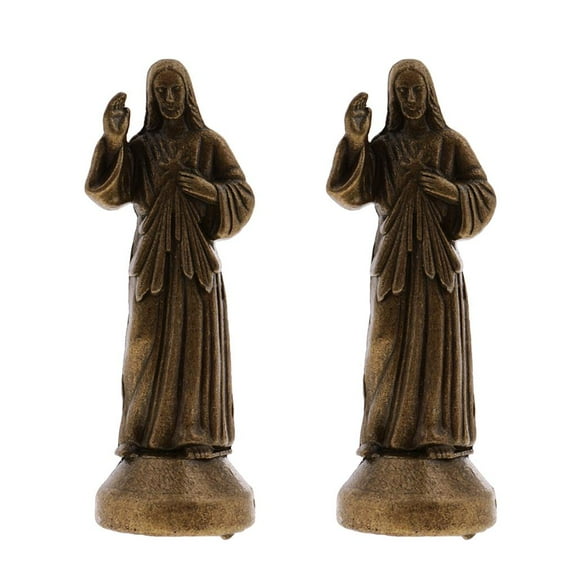 2 lot Bronze Mini Jesus Holy Statue ian Figure for Praying Decor 5x2cm