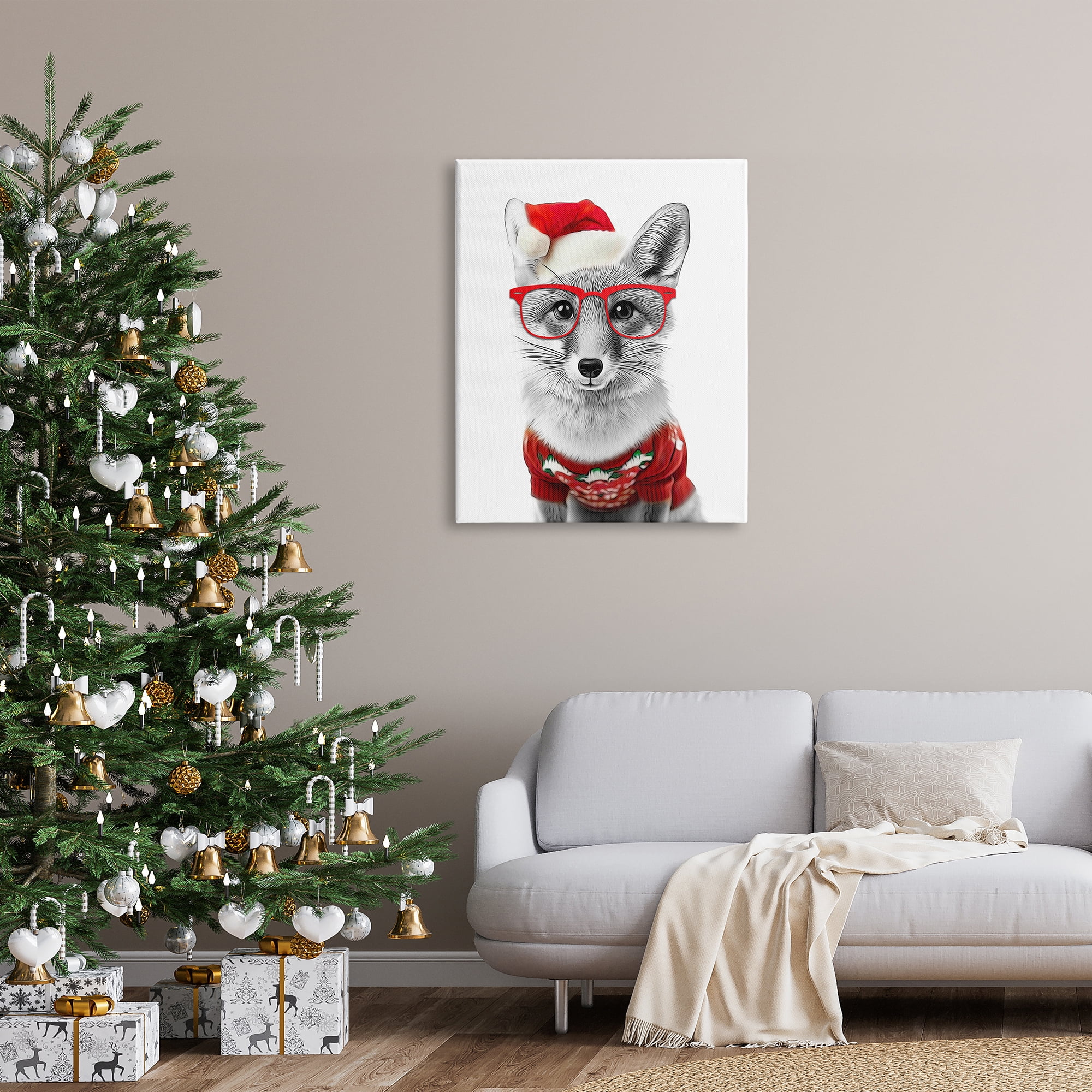Stupell Industries Fox in Holiday Clothes Holiday Painting Gallery Wrapped Canvas Art Print Wall Art, 30 x 40