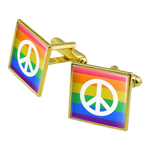 Peace Rainbow LGBTQ Symbol Square Cufflink Set - Silver or Gold