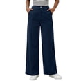 thumbnail image 2 of ClodeEU Womens High Waisted Corduroy Pants With Button,Baggy Casual Wide Leg Trouse With Pockets Navy,Womens Plus M, 2 of 8