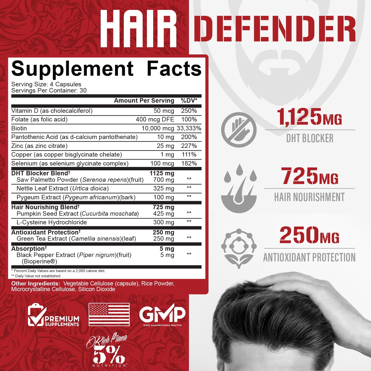 5% Nutrition Hair Defender Dietary Supplement with Biotin, Zinc, Saw Palmetto,120 Capsules