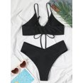 thumbnail image 4 of Hotian Women Self Tie High Cut Bikini Set Drawstring High Leg Swimsuits Black L, 4 of 6