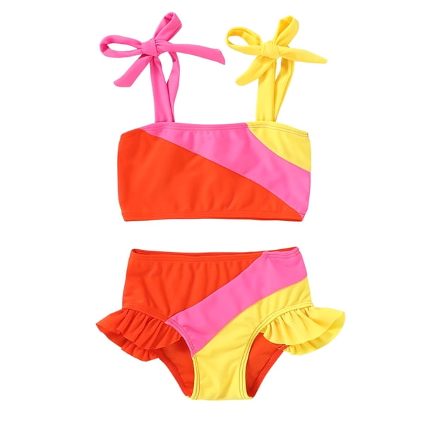 Traje de baño YOUNGER TREE para niñas pequeñas, dos piezas, naranja, 4-5T