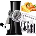 thumbnail image 1 of Rotary Cheese Grater Shredder with Handle- Kitchen Mandoline Vegetable Slicer with 3 Interchangeable Blades, Easy-To-Clean Grater for Cheese, Vegetables, Fruits, & Nuts (Black), 1 of 6